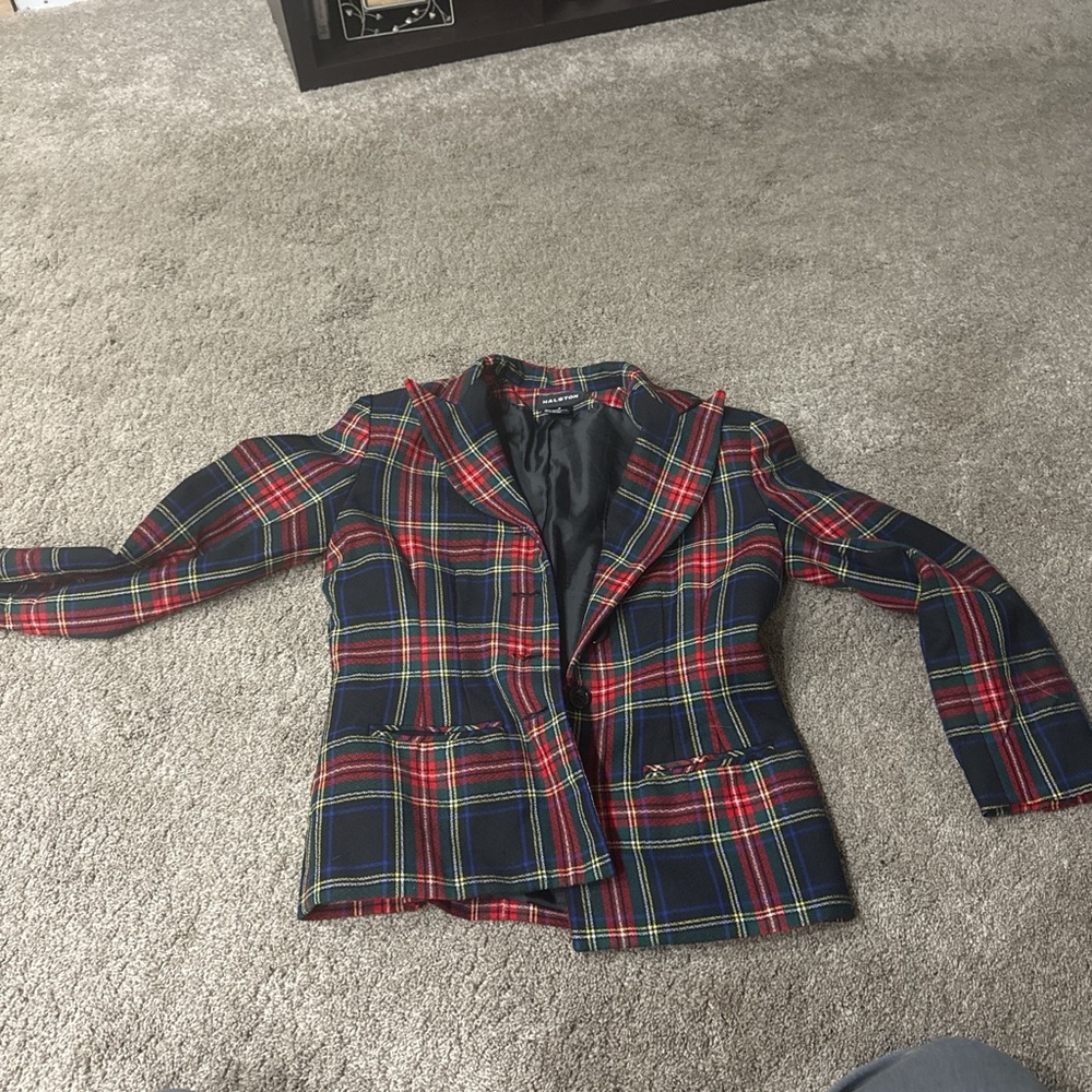 Halston Heritage Red and Green Plaid Jacket